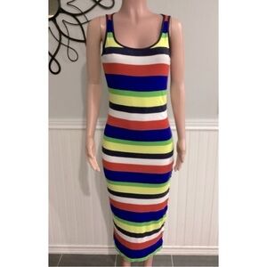 Lauren Ralph Lauren Rainbow Striped Dress Button Detail Sleeveless size Medium